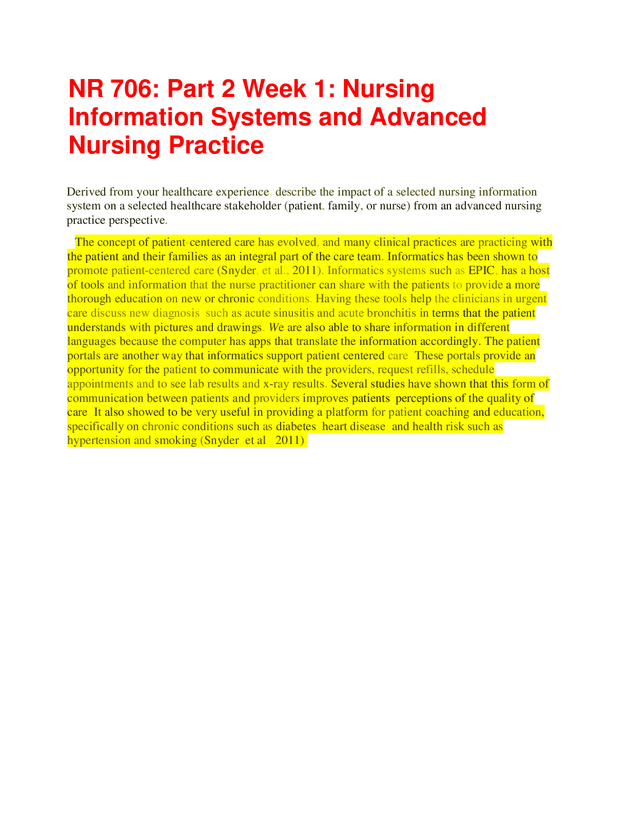 Preview image of NR 706 Week 1 Part 2 Nursing Information Systems and Advanced Nursing Practice document